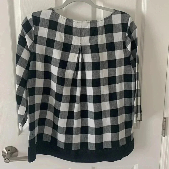 J Jill Love Linen Black and White Checkered Linen Blouse - Picture 3 of 6